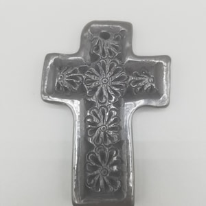 Dona Rosa Oaxaca Barro Negro Pottery Cross Small Wall Hanging Etched Carved Rare