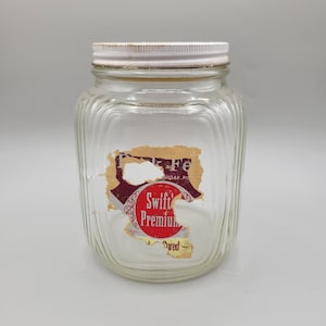 1960&#39;s Owens Illinois Glass Swift Premium Pickled Pigs Feet Square Jar Screw Top