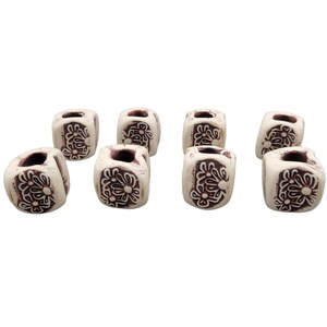 Handmade Bisque Fired Clay Beads Flowers Design Stamped Set of 8