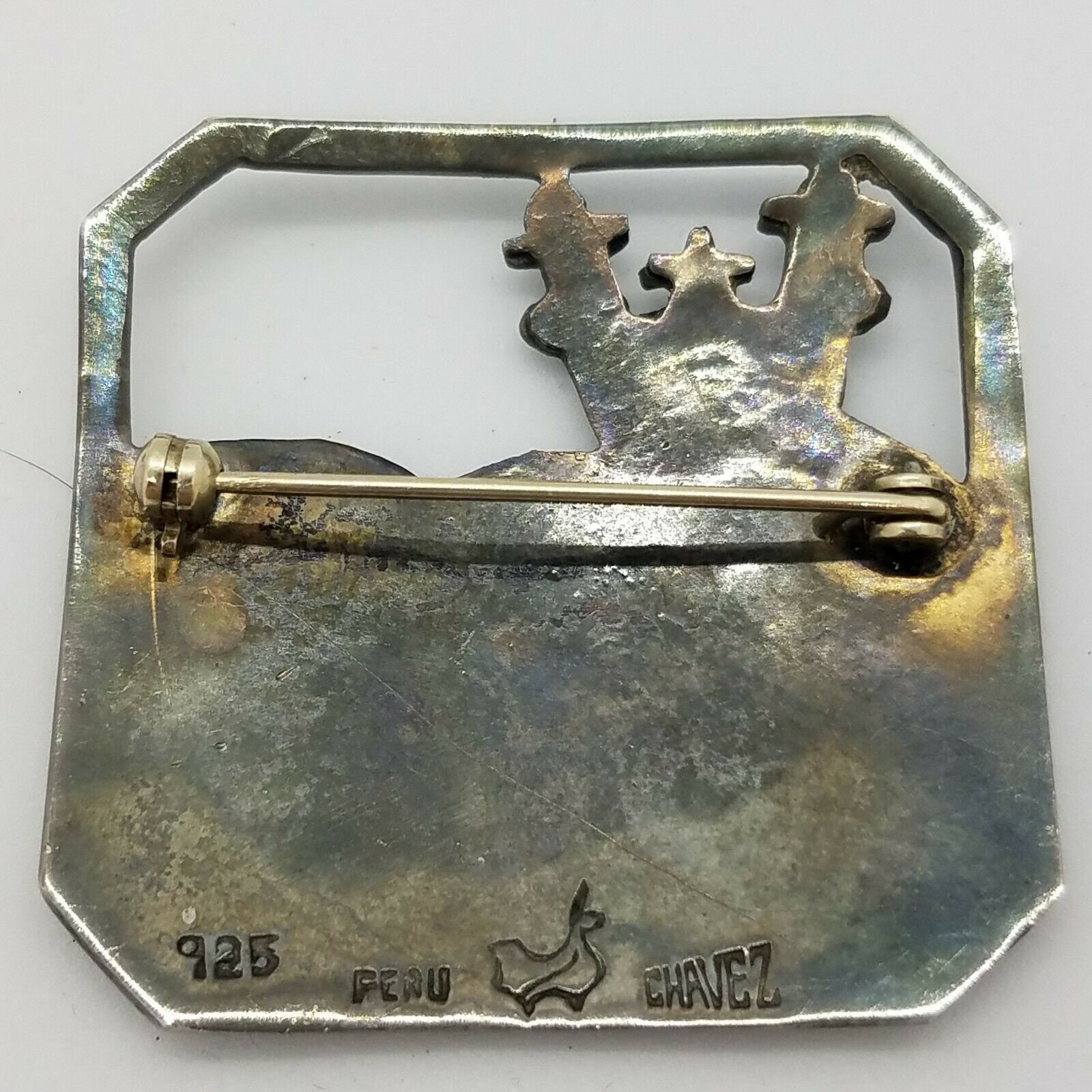Broche En Argent Massif Sterling Signée CHAVEZ - Création Artisanale Du Pérou Des Années 80/90, Occasion