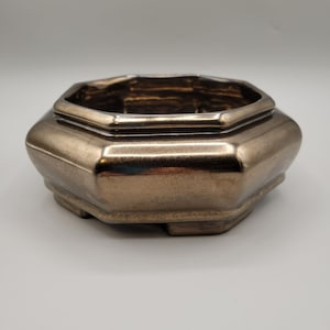 Haeger Octagon Ceramic Pottery Planter Bowl Bronze Metallic Glaze