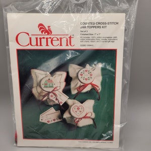 Current Counted Cross Stitch Jar Toppers Kit Cut Out Gift Tags Set of 3