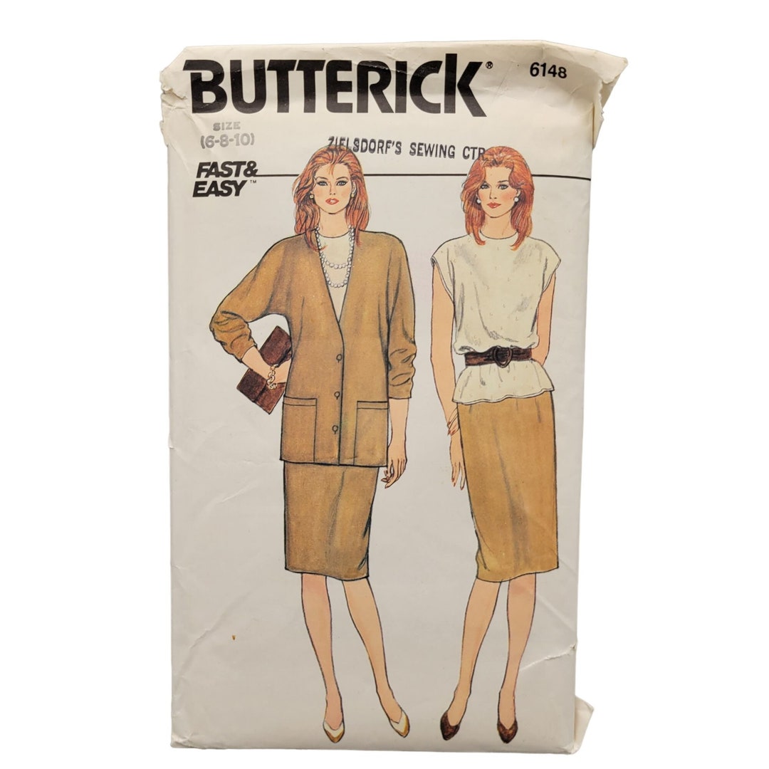 Butterick Misses Jacket Skirt Top 1980s Uncut Sewing Pattern Loose Fit ...