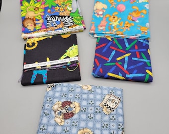 Assorted Fat Quarters Quilting Fabric Kids Fun Patterns Cotton 5 Pc