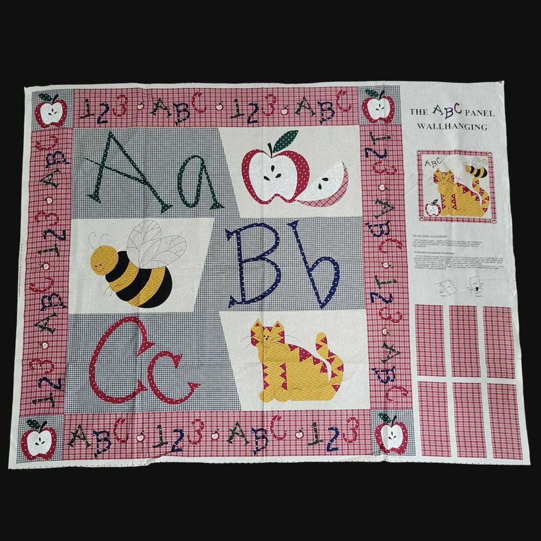 The ABC Panel Wallhanging Cotton Fabric Cut and Sew Panel Nursery Decor ...