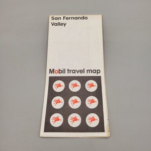 Carte de voyage Mobil 1970, carte des rues de la vallée de San Fernando, carte pliée