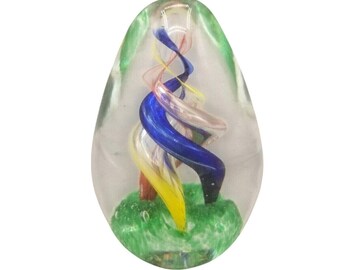 Blown Art Glass Paperweight Swirl Egg Shape Figurine Colorful