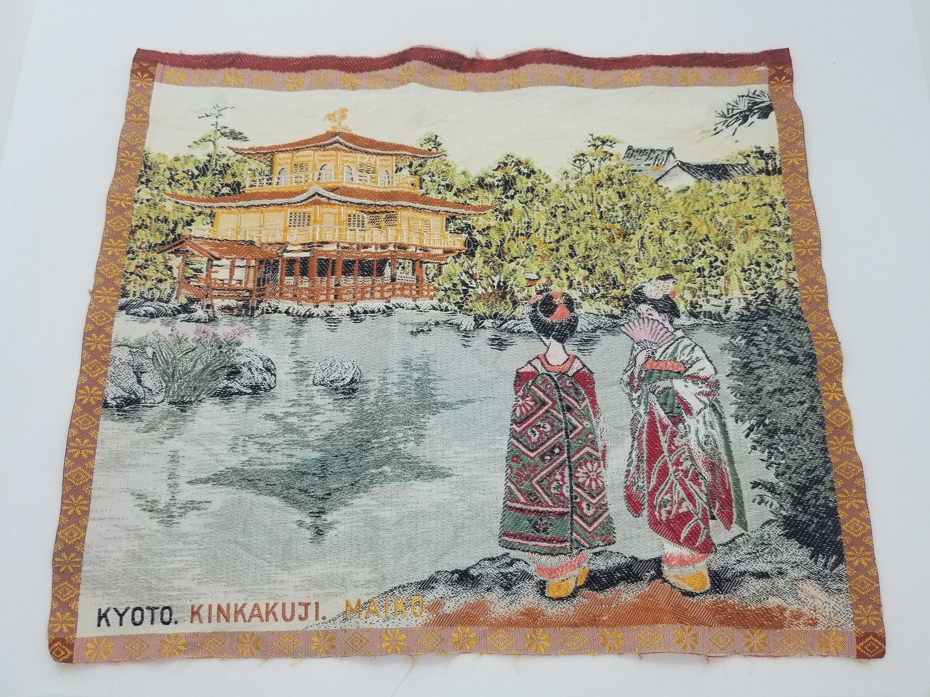 ネパールのタペストリー JAPANESE SILK EMBROIDERY Tapestry Kyoto Kinkakuju Zen Temple
