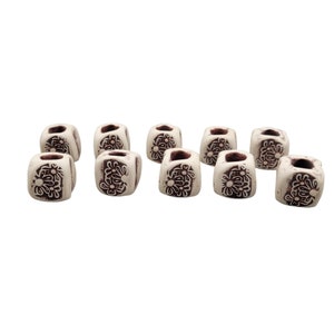 Handmade Bisque Fired Clay Beads Flowers Design Stamped Set of 10