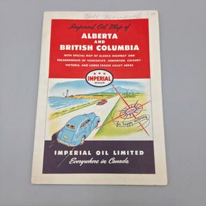 Vintage 1948 Imperial Oil Map Alberta & British Columbia Alaska Highway Details