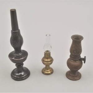 Miniature Replica Oil Lamps Lanterns Dollhouse Decor Chimney Style Shades Mixed Lot of Three