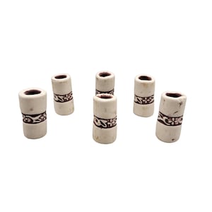 Handmade Bisque Fired Clay Beads Tubes Stamped Design Set of 6