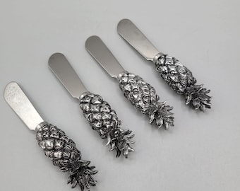 Boston Warehouse Pineapple Stainless Steel Butter Knives Spreaders Set Of 4