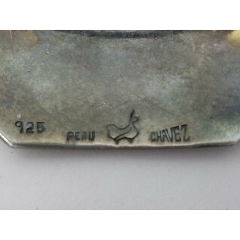 Vintage 925 Sterling Silver Peru Chavez Pictoral Embossed Brooch Pin