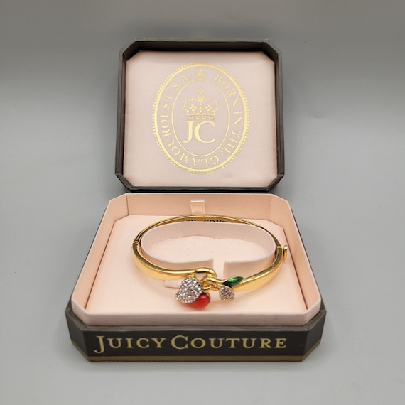 Juicy Couture Bracelet Enamel Crystal Cherry Heart Gold Color With Box 