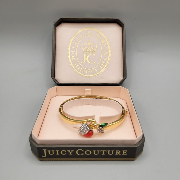 Juicy Couture Bracelet Enamel Crystal Cherry Heart Gold Color with Box