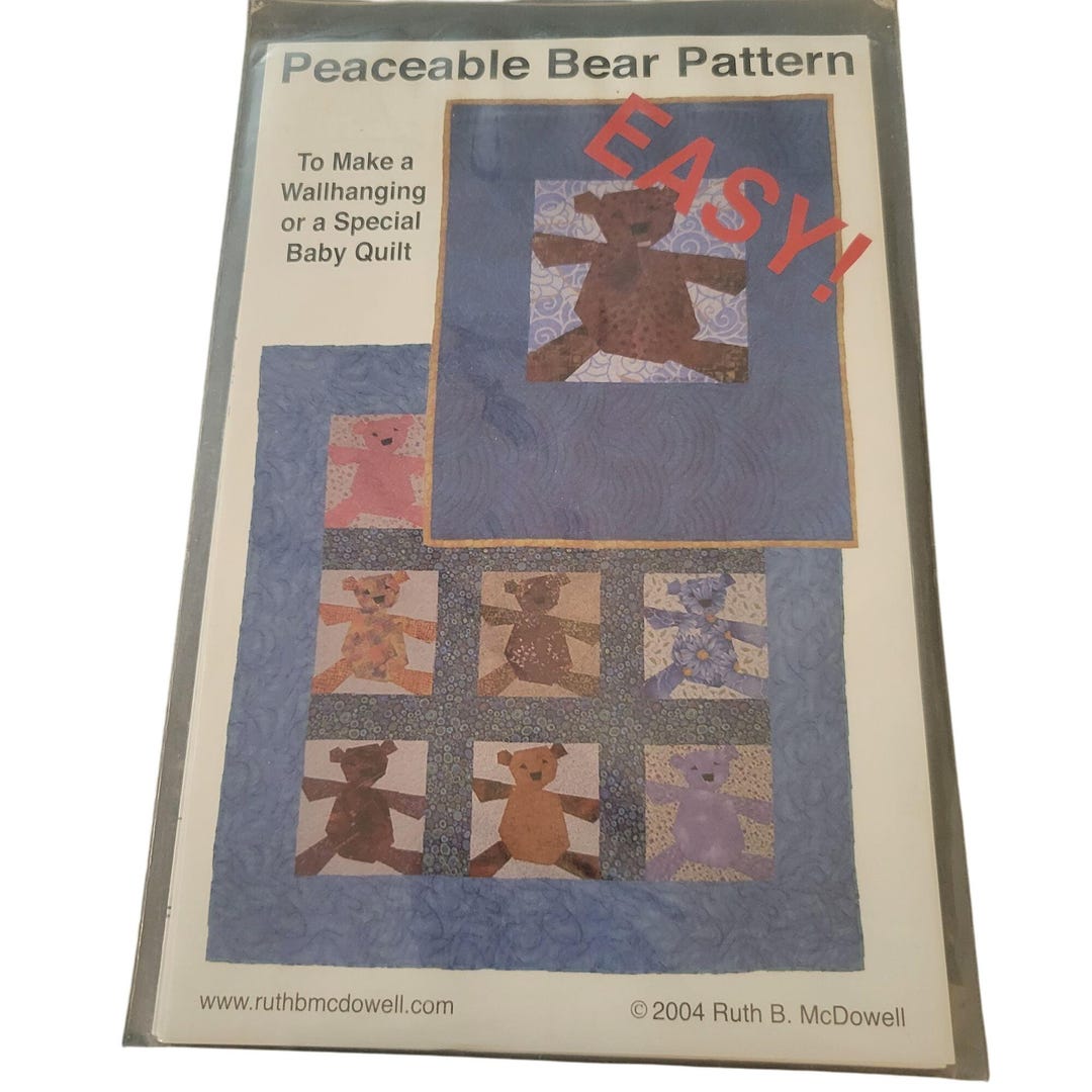 Peaceable Bear Quilt Pattern Baby Quilt Wall Hanging Single Bear Nine ...