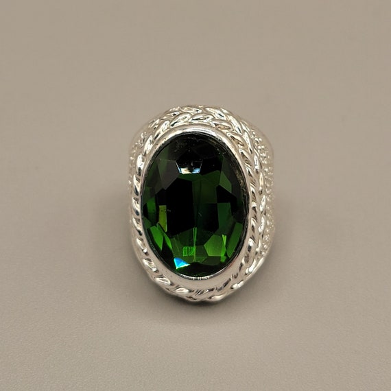 Emerald Green Statement Ring Rhinestone Faceted S… - image 5