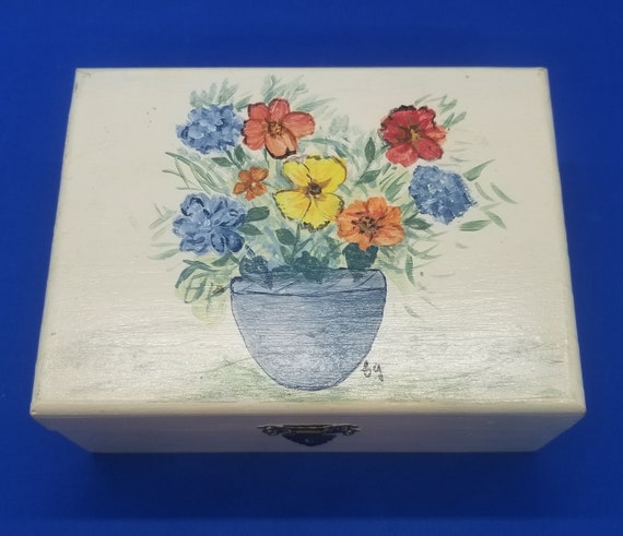Hand Carved Flower Design Wooden Box with Hinged Lid - BlessedMart