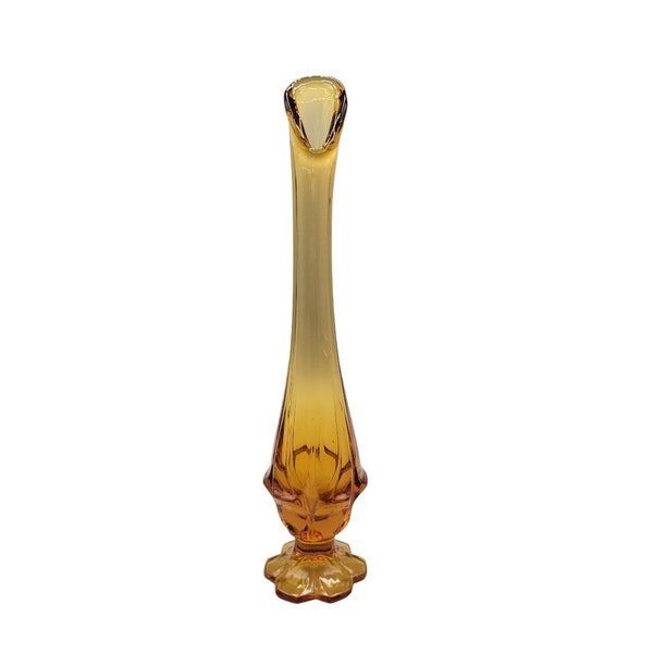 1960's Fenton Valencia Amber Glass Swung Vase Pedestal Base Mid Century 12"