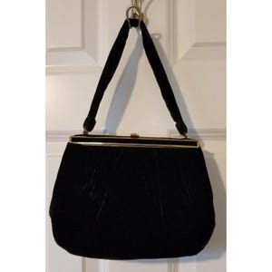 Vintage Bobbie Jerome Elegant Black Velvet Gold Evening Bag Purse