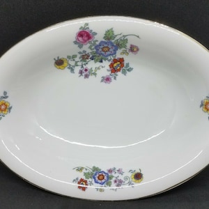 Bohemia Ceramic Works Floral Oval Vegetable Serving Bowl Dish Czechoslovakian 1945