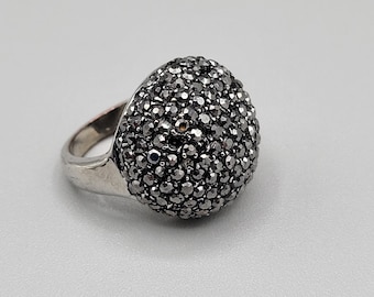 Hematite Encrusted Dome Shaped Fashion Statement Ring Size 6.25