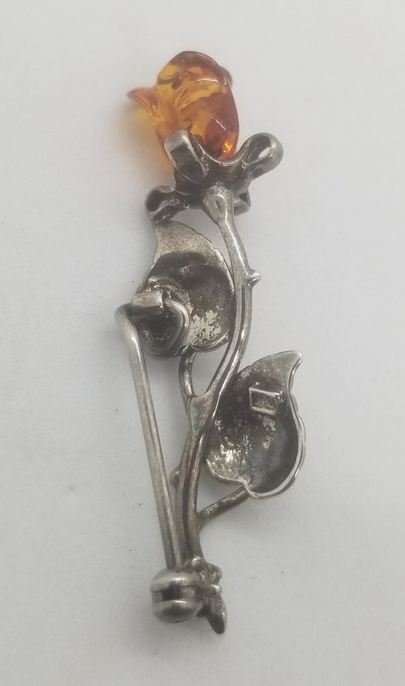 Amber Sterling Silver 925 Brooch Pin Unopened Ros… - image 2