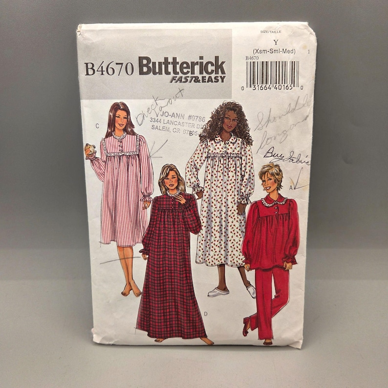 Butterick B4670 Sewing Pattern Pajama Set Nightgown Misses Sizes XS to ...