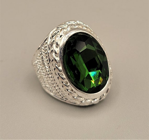 Emerald Green Statement Ring Rhinestone Faceted S… - image 1