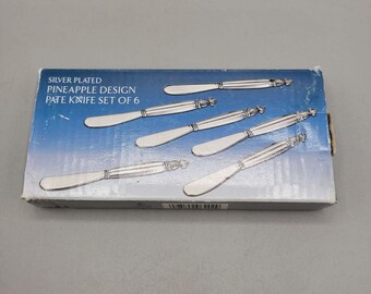 Godinger Silver Plated Pineapple Design Pate Knife Set Of 6
