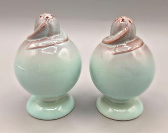 Taylor Smith Taylor Ceramic Salt Pepper Shakers Mint and Spice Glaze 1950s