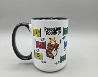 Taza de café Pendleton Round-Up Chutes Rodeo con asa interior negra