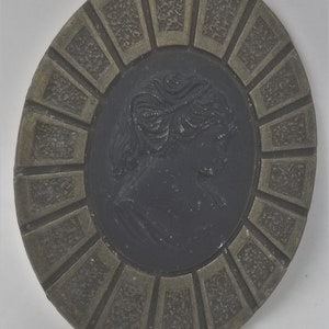 Hyer Brass & Black Painted Cameo Paneled Drawer Cabinet Pull Hardware Medallion