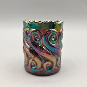 Vintage St Clair S-Repeat Carnival Glass Toothpick Holder Cobalt Blue 1970