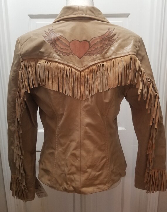 Scully Tan Camel Leather Fringe Tattoo Rodeo Cowb… - image 2
