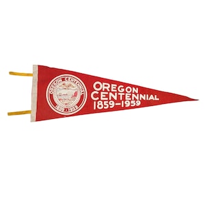 Vintage Oregon Centennial 1859-1959 Souvenir Red Felt Pennant With Yellow Ties
