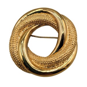 Monet Flashback Brooch Pin Open Center Multi-Textured Gold Tone Designer Signed