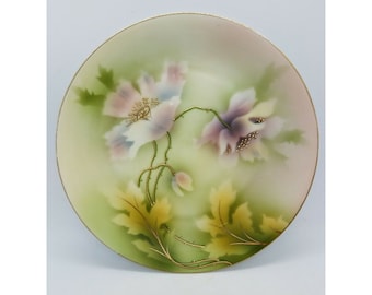 Antique Decorative Plate Victoria Austria Handpainted Pink Purple Gold Poppies