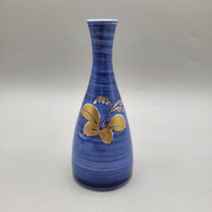 Japanese Porcelain Bud Vase Blue With Gold Floral Design