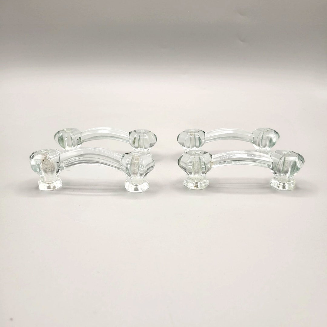 Vintage Glass Drawer Pulls Knobs Handles Faceted Set of 4 Etsy