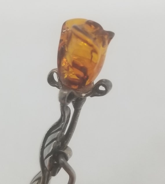 Amber Sterling Silver 925 Brooch Pin Unopened Ros… - image 4