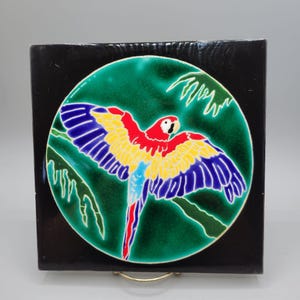 Handcrafted Ceramic Wall Tile Trivet Parrot Macaw Colorful Vibrant
