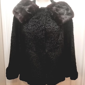 Persian Lamb Short Fur Coat Jacket 1950s Women&#39;s by Hutzler&#39;s Baltimore