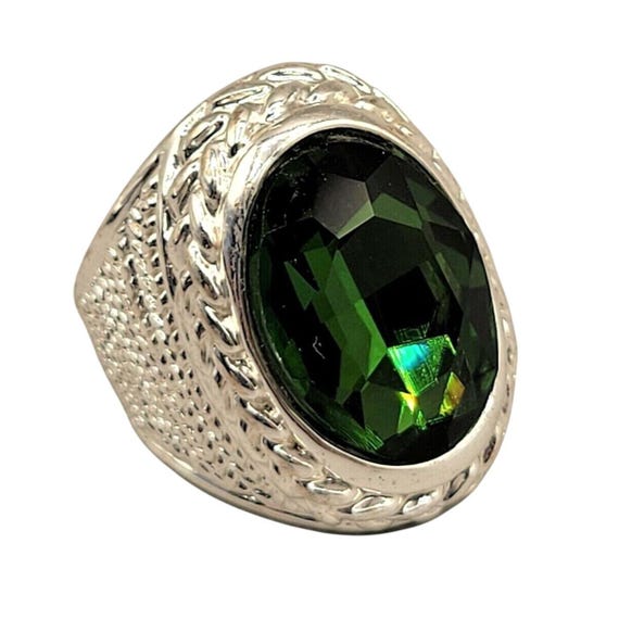 Emerald Green Statement Ring Rhinestone Faceted S… - image 1