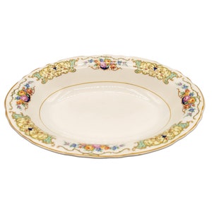Canonsburg Pottery Co Oval Vegetable Serving Bowl Floral Rim Scrolls 1940&#39;s