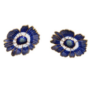 Vintage Enamel Cloisonne Blue & White Flower Post Earrings