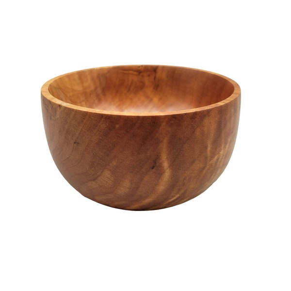 Handcrafted Cherry Wood Bowl Polished Smooth Deep Boho Decor