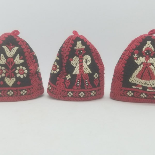 Dutch Embroidered Boiled Poached Egg Cozies Warmers Cozy Red Black White Holland