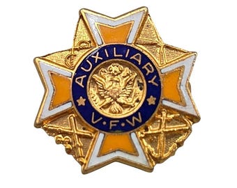 Vintage VFW Auxiliary Pin Badge Gold-Tone Enamel Lapel Pin